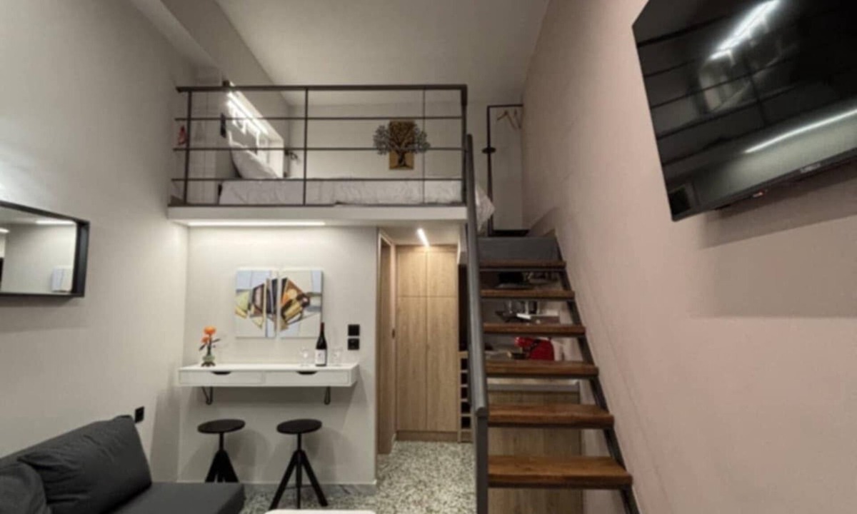 Karpenisi Apartment | Cozy Modern Loft with Electric Fireplace in Central Karpenisi