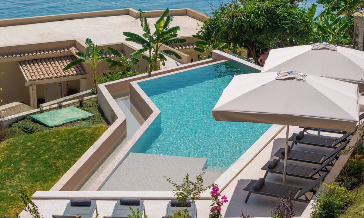 Dafnata House | Luxury Beachfront Achillion Bay Villa | Infinity Pool & Breathtaking Sea Views