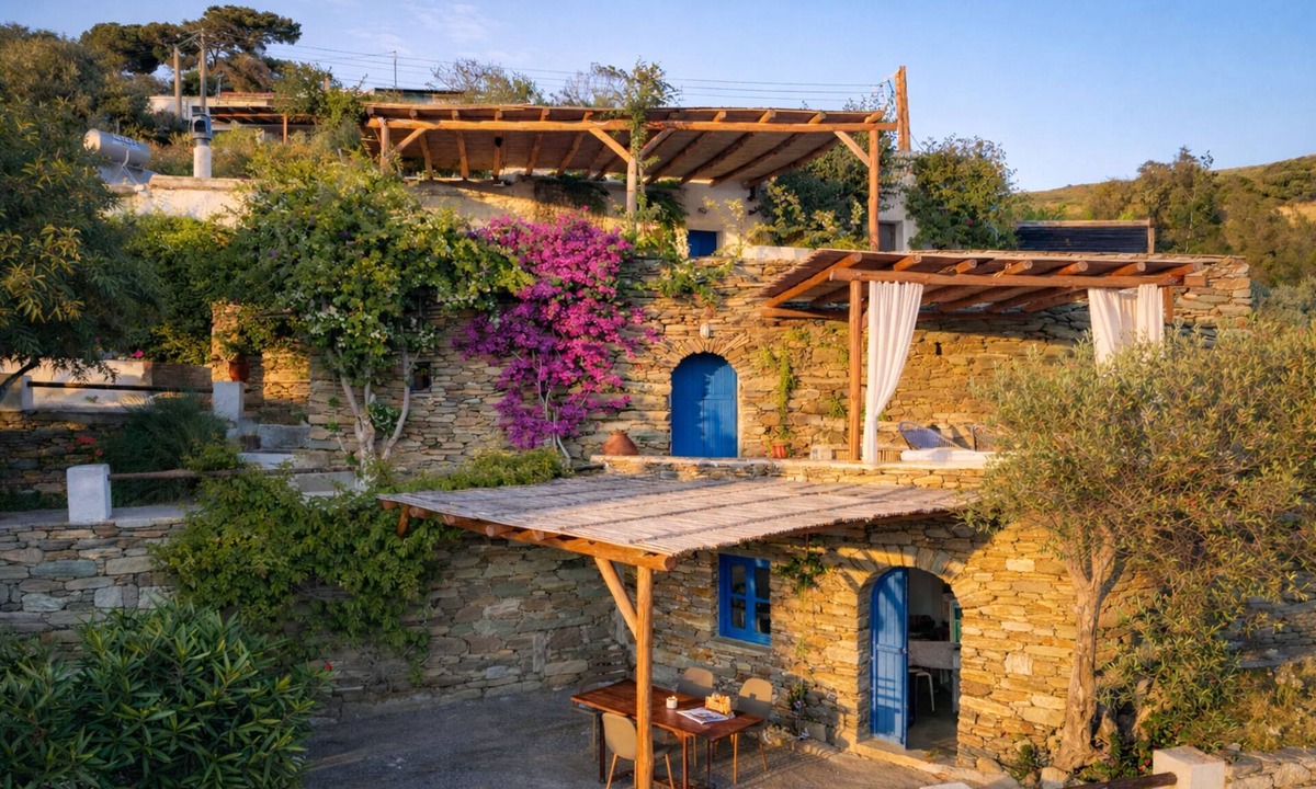 Andros Cottage | Stone Suite at Kotseli on Andros: Sea & Sunset Views, Pool & Traditional Charm