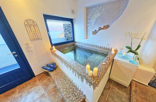 Akrotiri Apartment | Mirethia Suite, Divine Sea and Caldera Views, Furnished Balcony, Indoor Jacuzzi