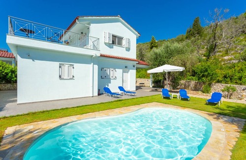 Longos Villa | Villa Mia: Private Pool, Walk to Beach, A/C, WiFi, Car Not Required