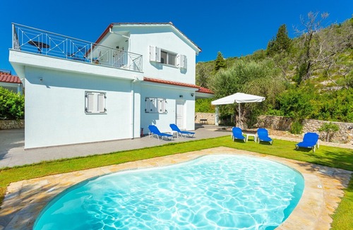 Longos Villa | Villa Mia: Private Pool, Walk to Beach, A/C, WiFi, Car Not Required
