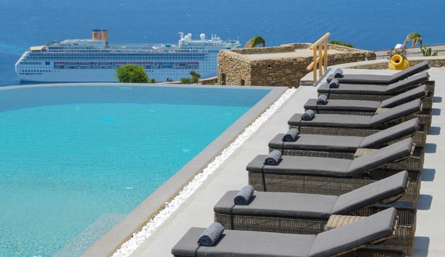 Aether Mykonos 5BR Villa with Serene Port & Town Views in Tourlos