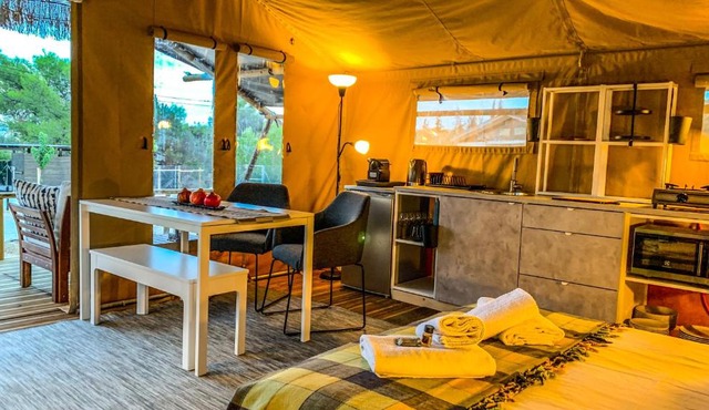 African Safari Canvas Lodge Tent Sea View in Kranídion